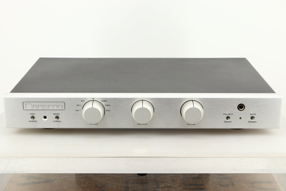 Front view of a used Bryston BT26 Pre Amplifier in Silver finish