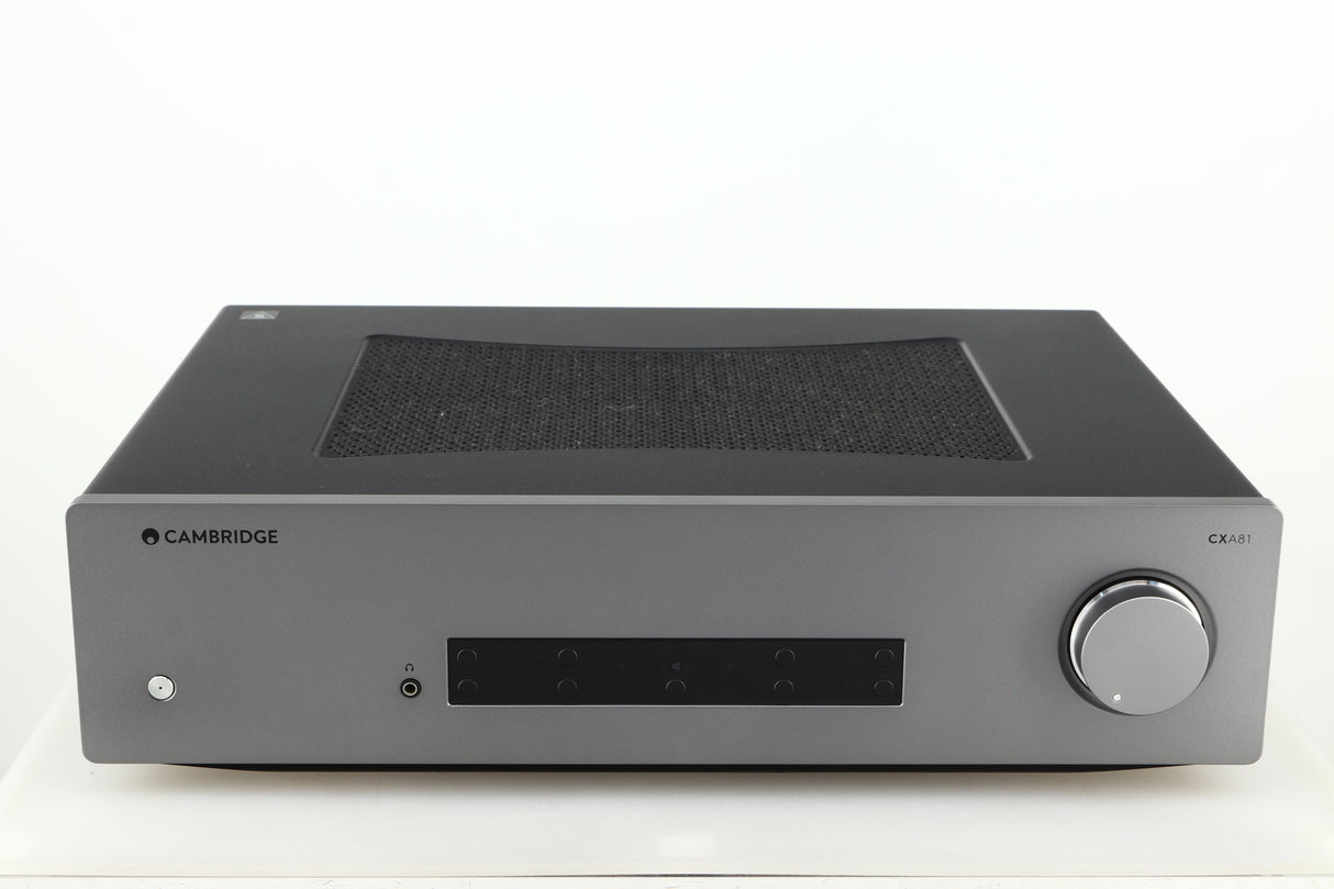Front view of a used Cambridge Audio CXA81 GEN2 Integrated Amplifier in a lunar grey finish