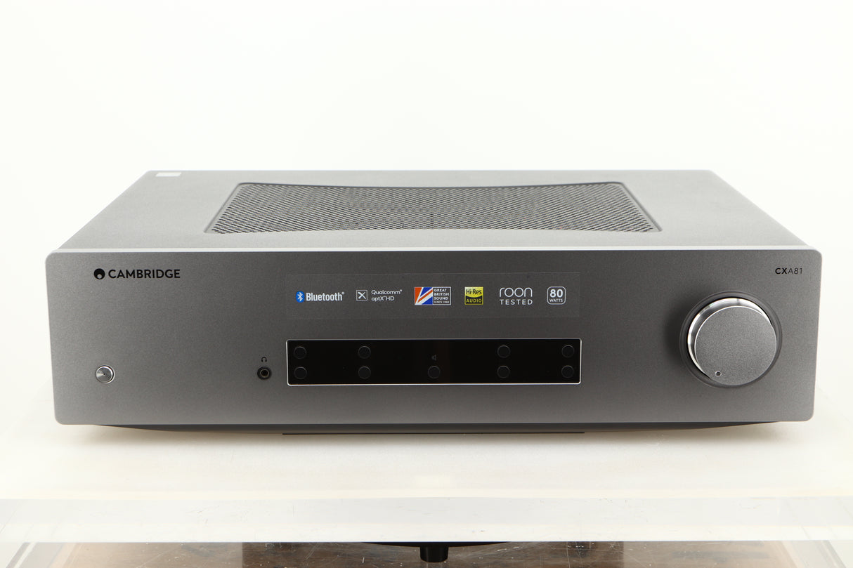 Front view of a used Cambridge Audio CXA81 Integrated Amplifier in Lunar Grey finish