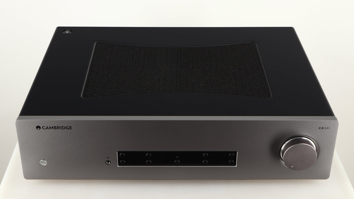 Top of a used Cambridge Audio CXA81 Series 2 Integrated Amplifier in a lunar grey finish