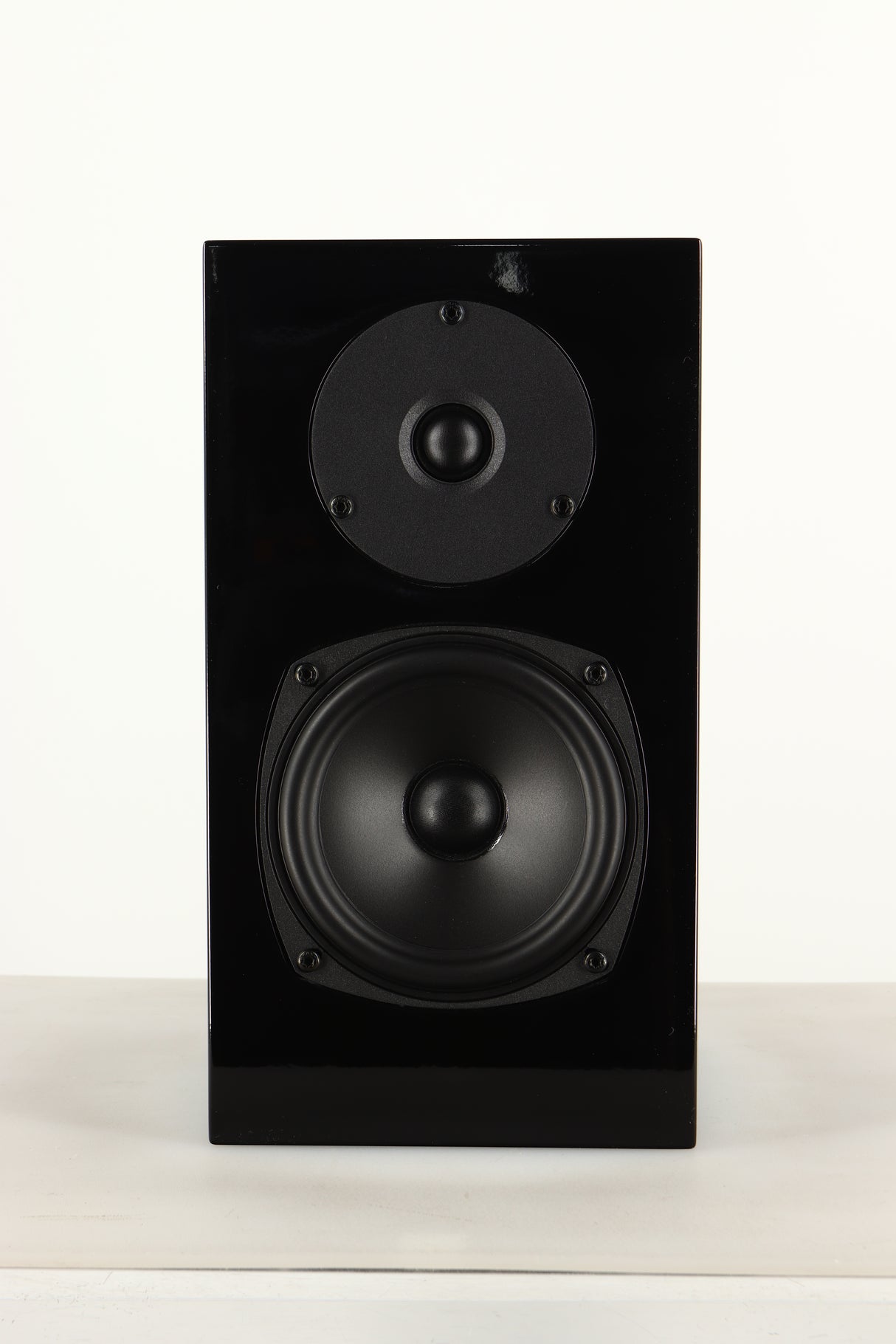 Front view of a Chartwell LS3 Standmount Speaker in Black Gloss finish