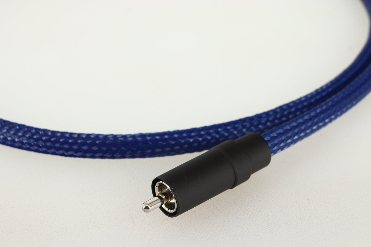 Close up of a used Chord Company Clearway Digital Tuned ARAY Interconnect Cable 1.0m showing connector