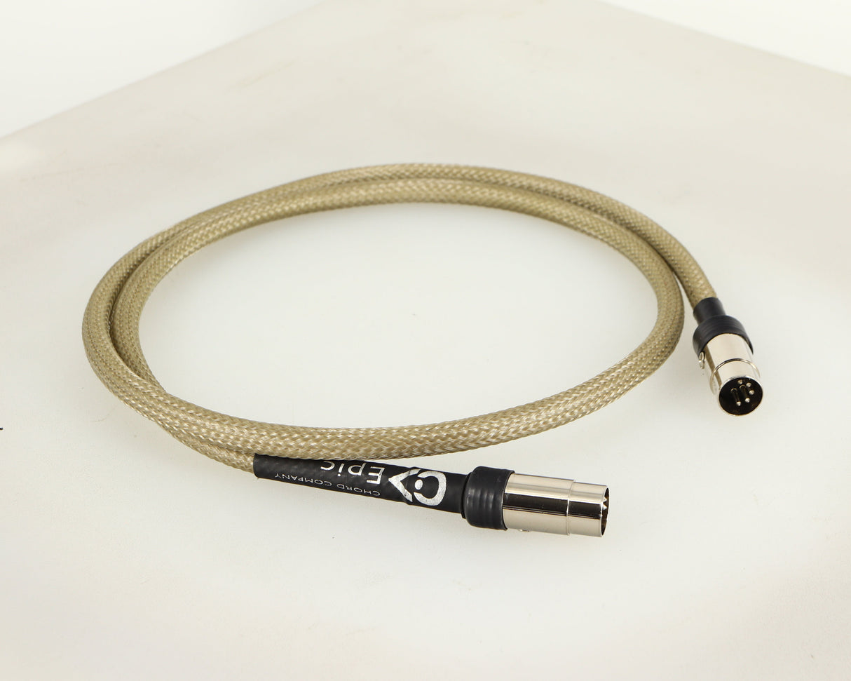 Front left angle of a used Chord Company Epic Interconnect DIN-DIN Interconnect Cable 1.0m