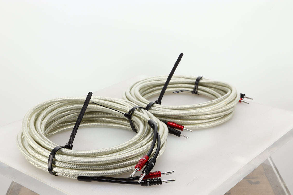 Front left angle of some used Chord Company Shawline X Speaker Cables 10M & 7M Pair