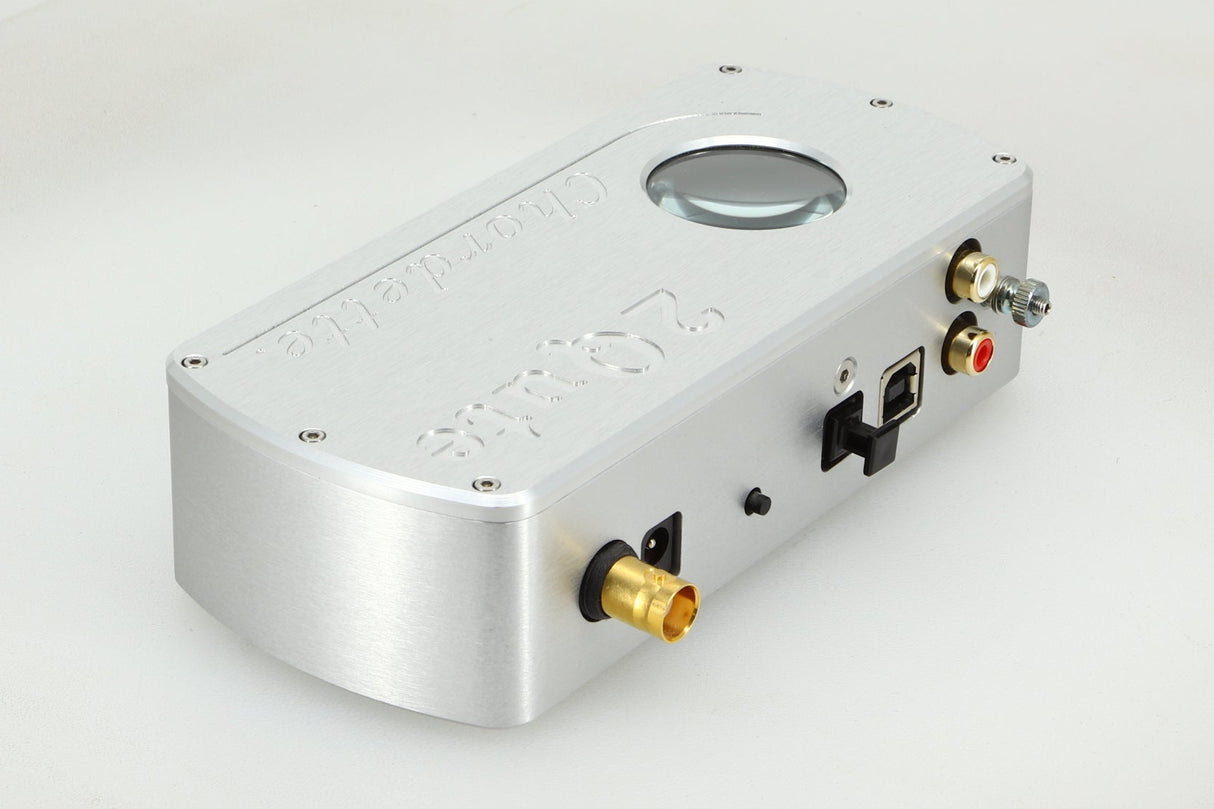 Rear right angle of a used Chord Electronics 2Qute Digital Analogue Converter in a silver finish