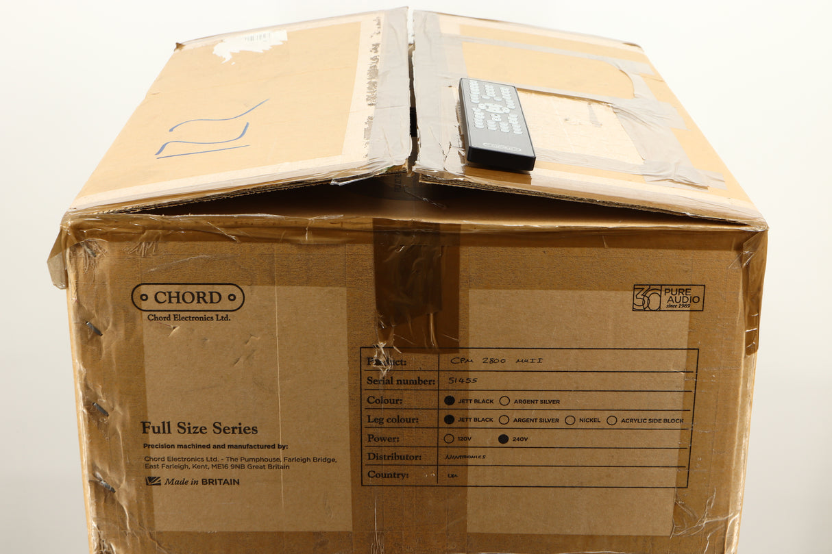 Box of a used Chord Electronics CPM2800 MKII Integrated Amplifier in Jett Black finish