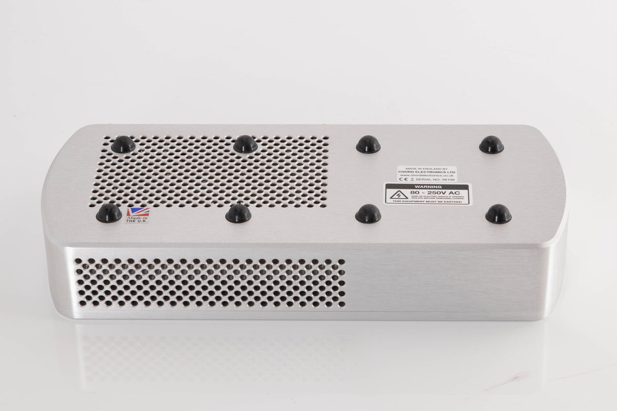 Underside of a used Chord Electronics Etude Power Amplifier in a Silver finish