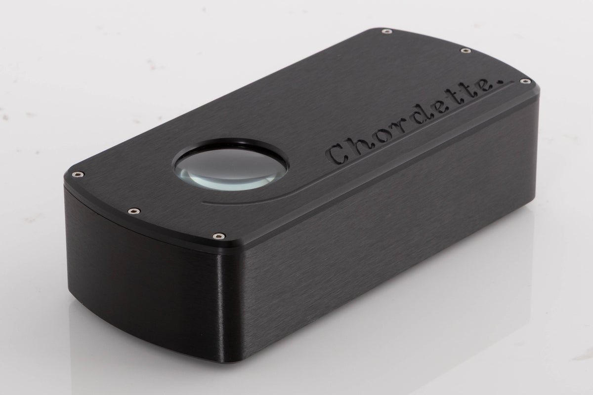 Front left corner of a used Chord Electronics Qute HD Digital Analogue Converter in a Black finish
