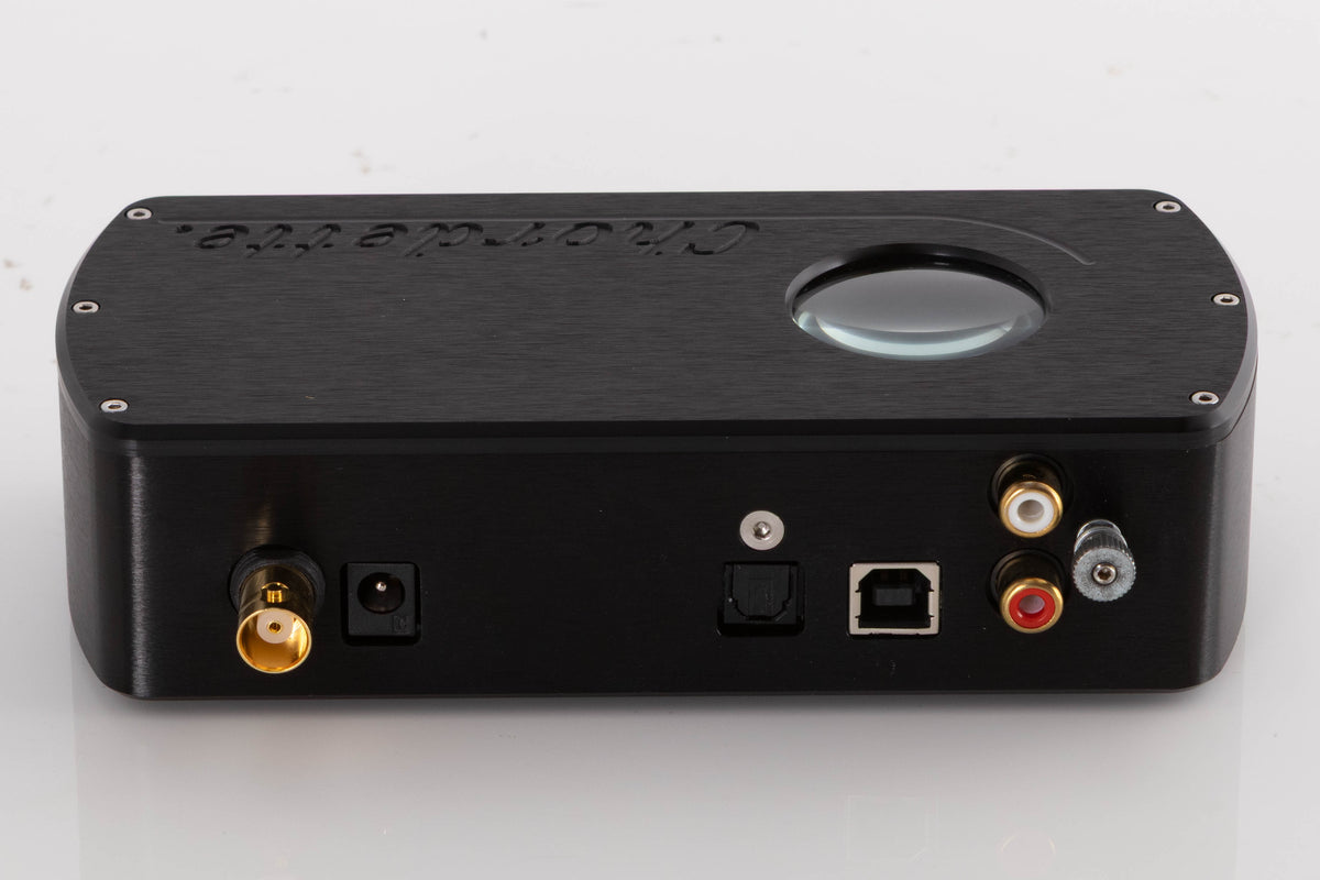 Rear view of a used Chord Electronics Qute HD Digital Analogue Converter in a Black finish