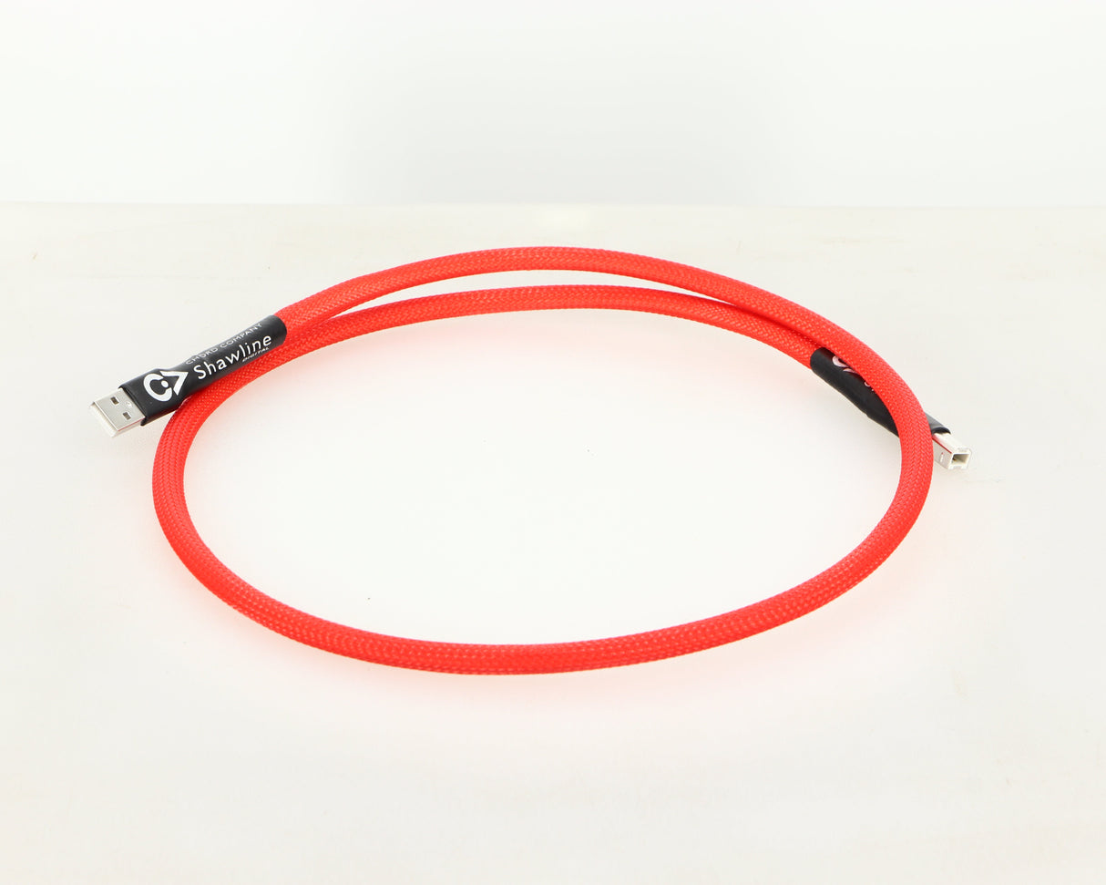 Front view of a used Chord Shawline USB Cable 1.0m in red