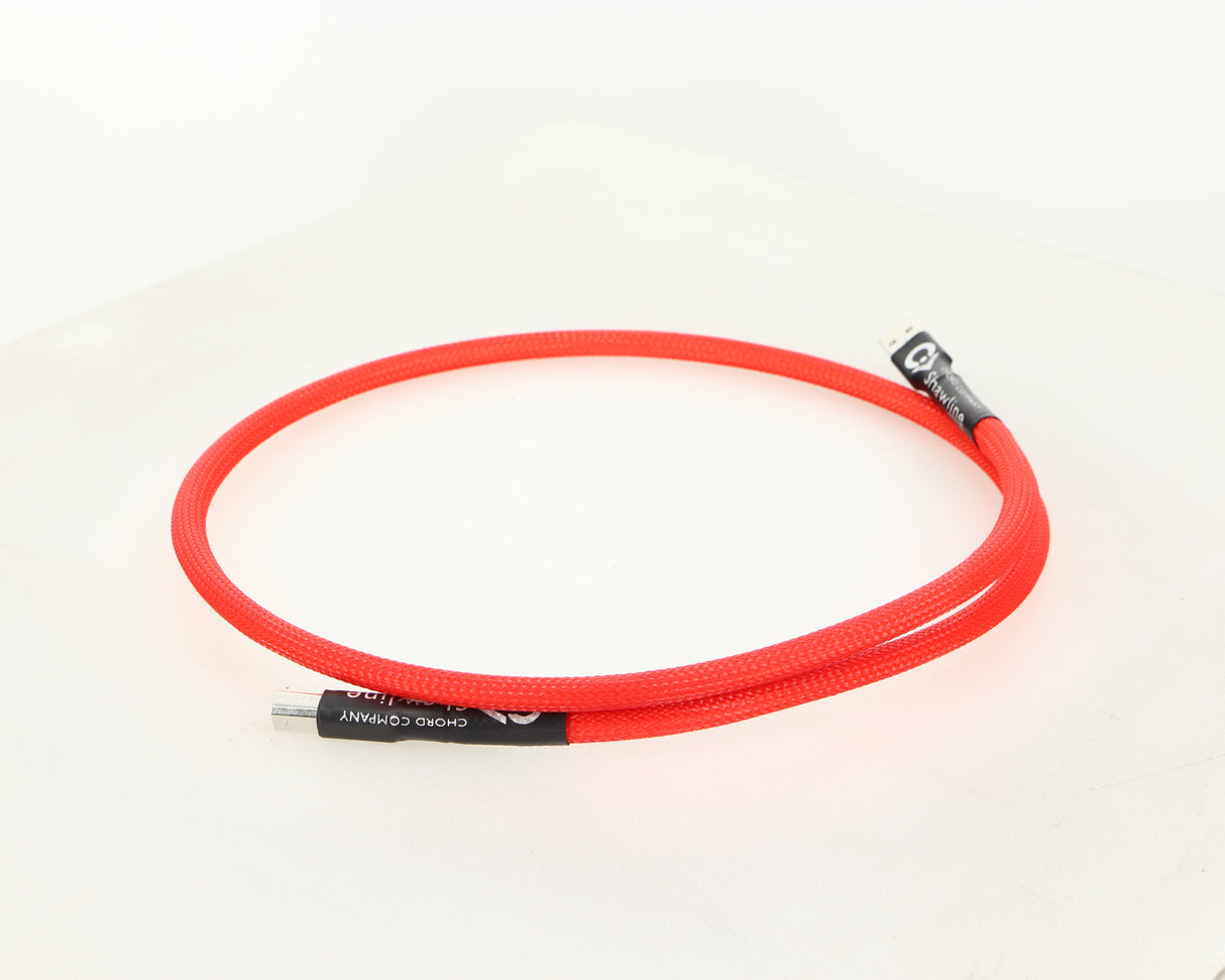 Rear right angle of a used Chord Shawline USB Cable 1.0m in red