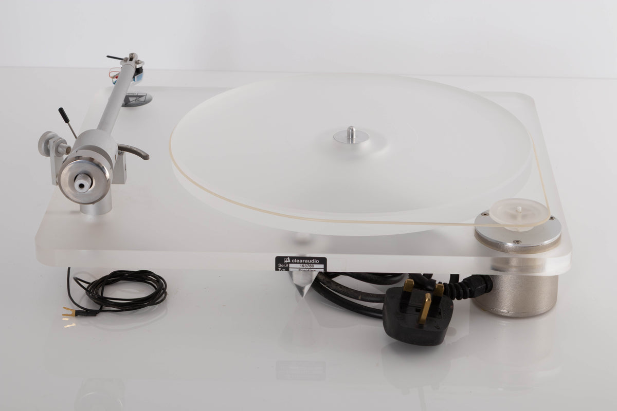 Rear view of a used ClearAudio Emotion Turntable with AT-VM95C Cartridge