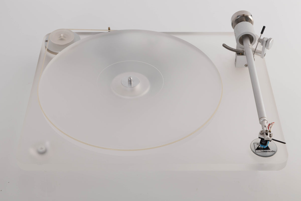 Top view of a used ClearAudio Emotion Turntable with AT-VM95C Cartridge