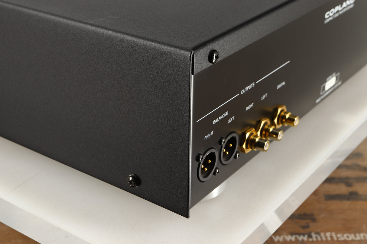 Rear right corner of a used Copland CDA823 CD Player in a silver finish