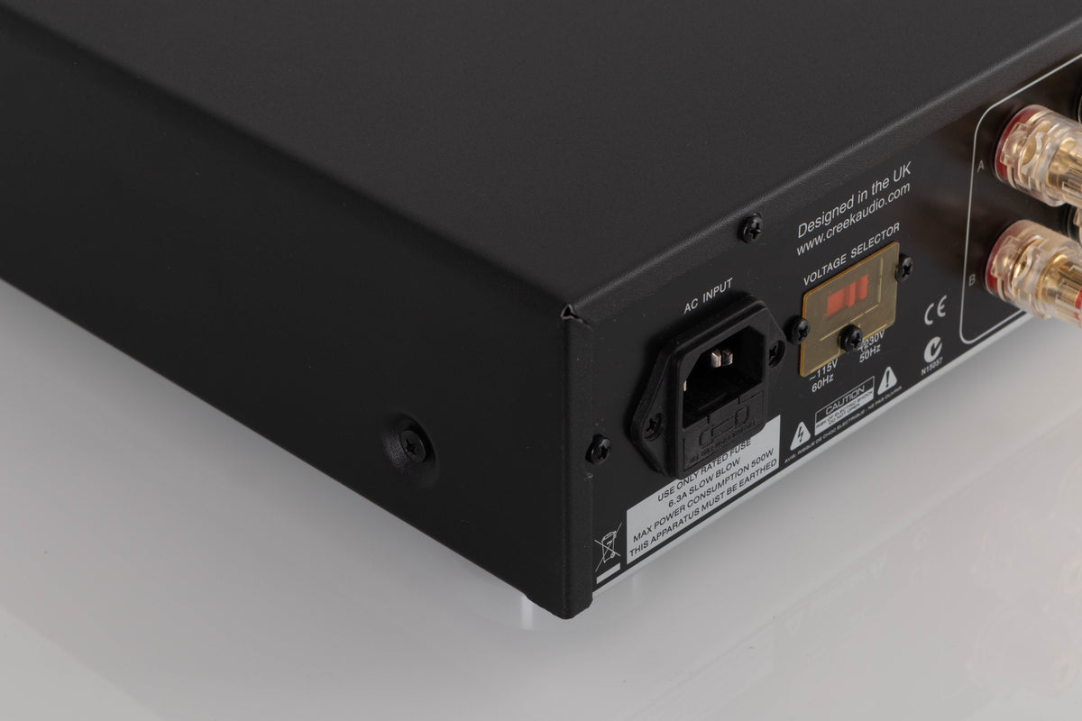 Rear left corner view of a used Creek 5350 Evolution Integrated Amplifier in Silver