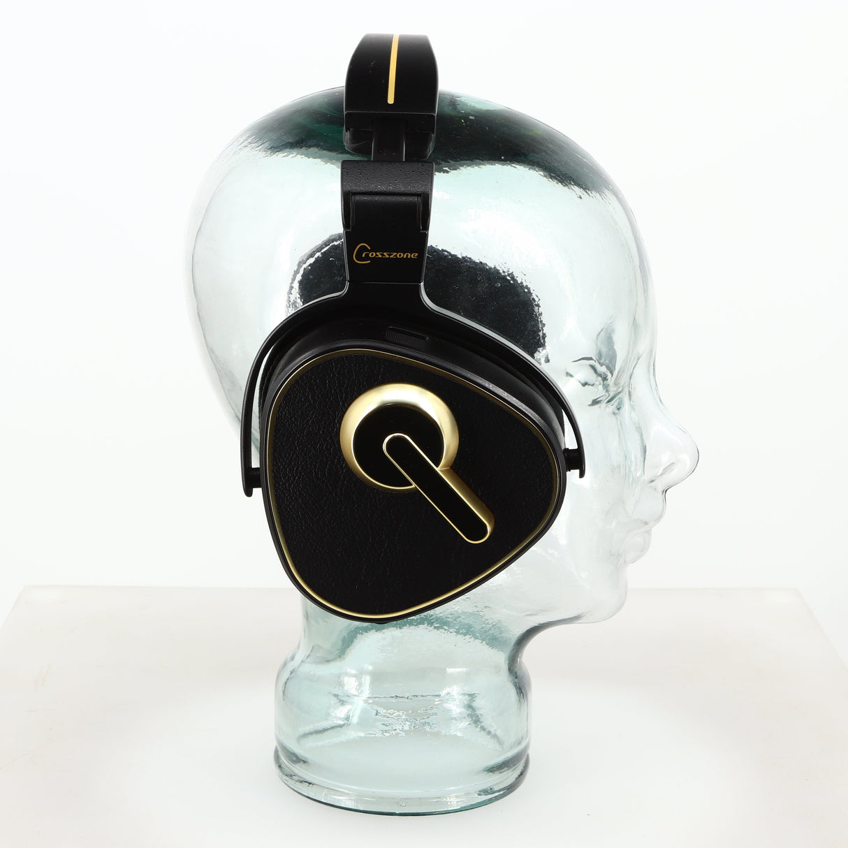 Left side view of used Crosszone CZ-1 Headphones in a black / gold finish