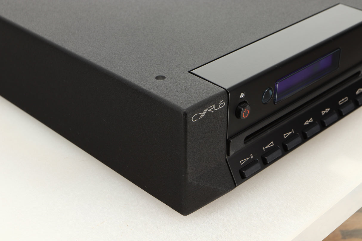Front left corner view of a used Cyrus CD8SE CD Player in Brushed Black finish