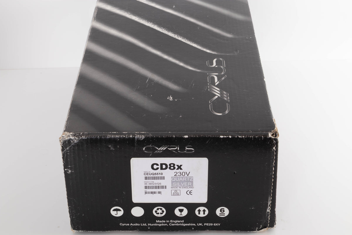 Box for of a used Cyrus CD8X CD Player in a Quartz Silver finish