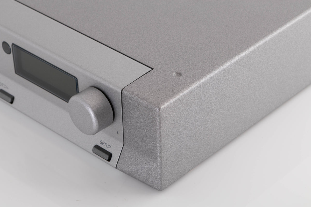 Front right corner of a used Cyrus DAC X Digital Analogue Converter in a Quartz Silver finish