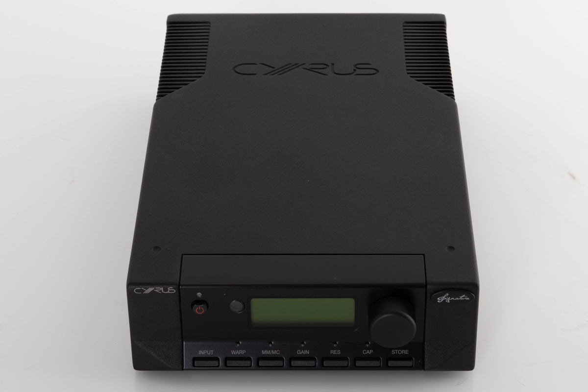 Top of a used Cyrus Phono Signature Phonostage in a Brushed Black finish