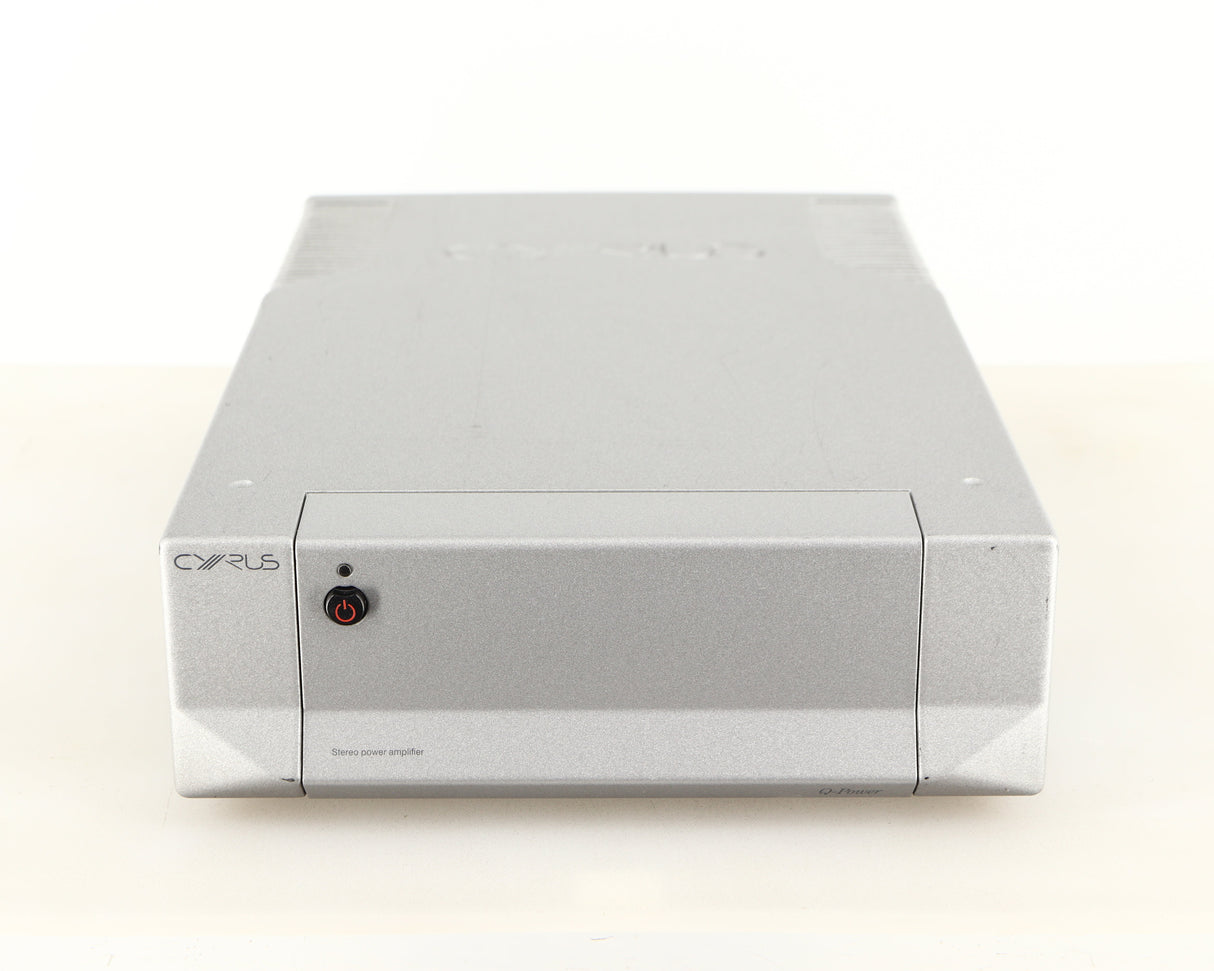 Front view of a used Cyrus Q-Power Power Amplifier in a silver finish