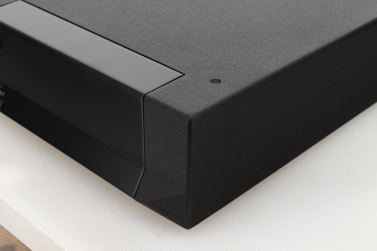 Front right corner view of a used Cyrus Stereo 200 Power Amplifier in BrBlack finish