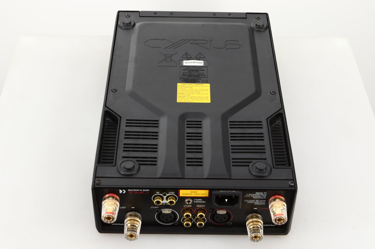 Underside view of a used Cyrus Stereo 200 Power Amplifier in BrBlack finish
