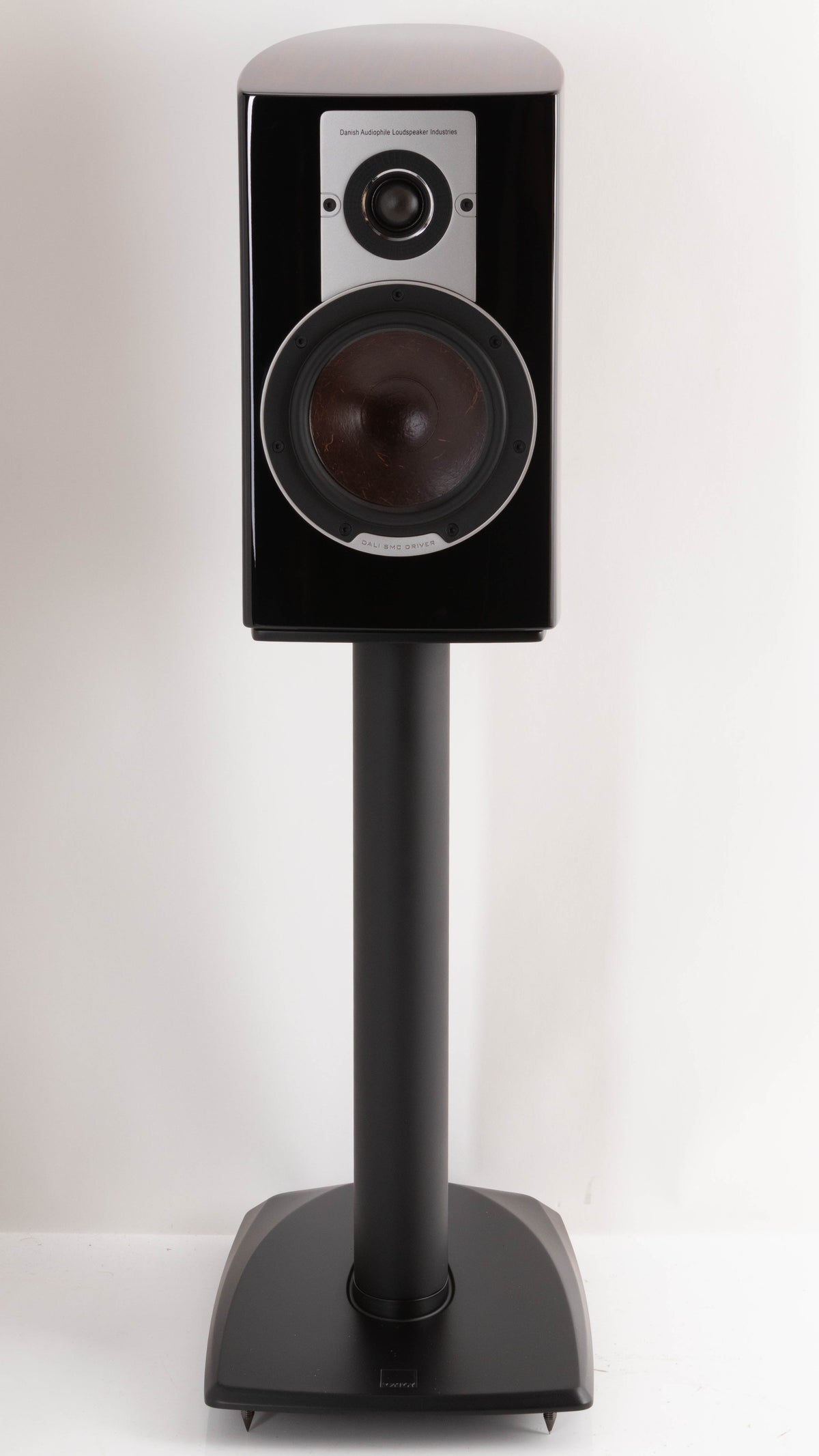 Front view of a used Dali Epicon 2 Standmount Speakers W/ Stands in a Ruby Macassar finish