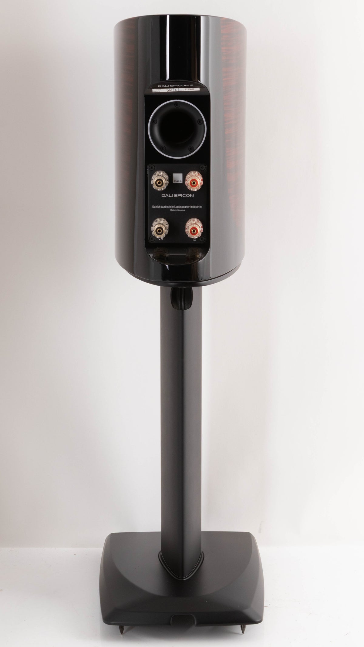 Rear view of a used Dali Epicon 2 Standmount Speakers W/ Stands in a Ruby Macassar finish