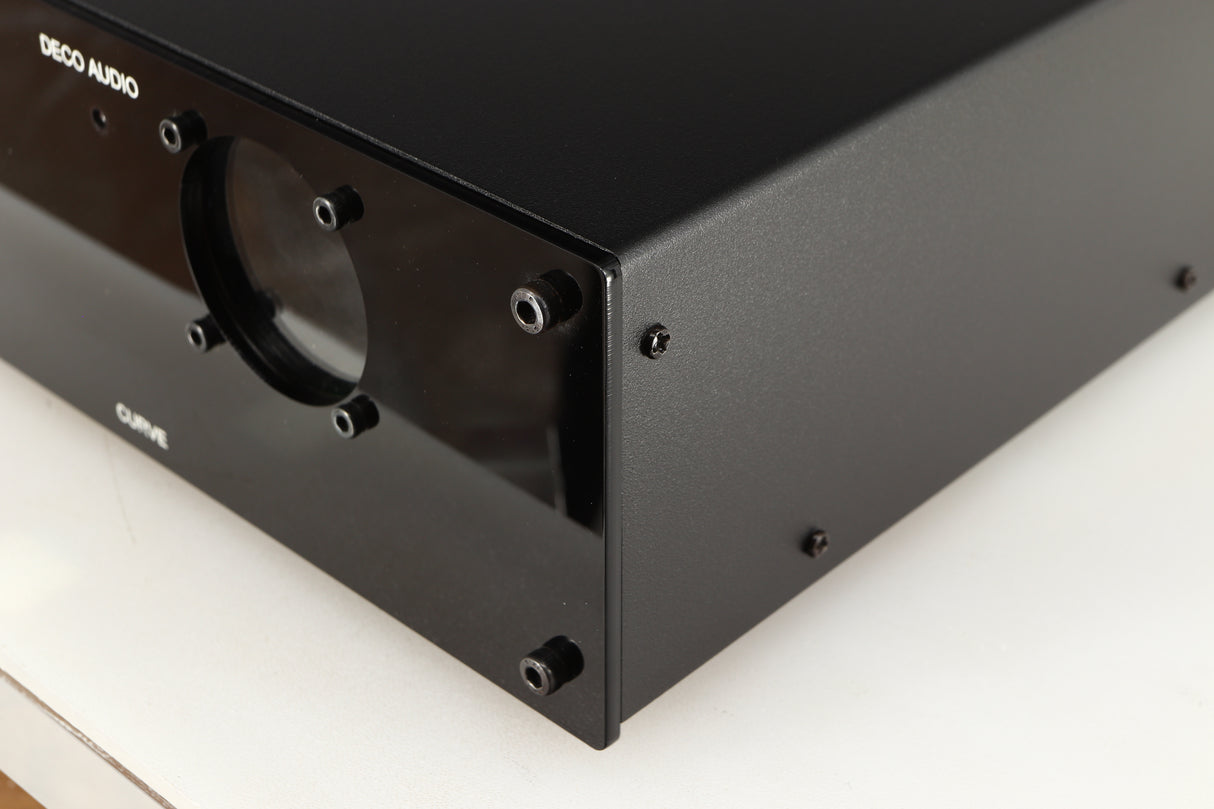Front right corner of a used Deco Audio Curve MM Phonostage in a black finish