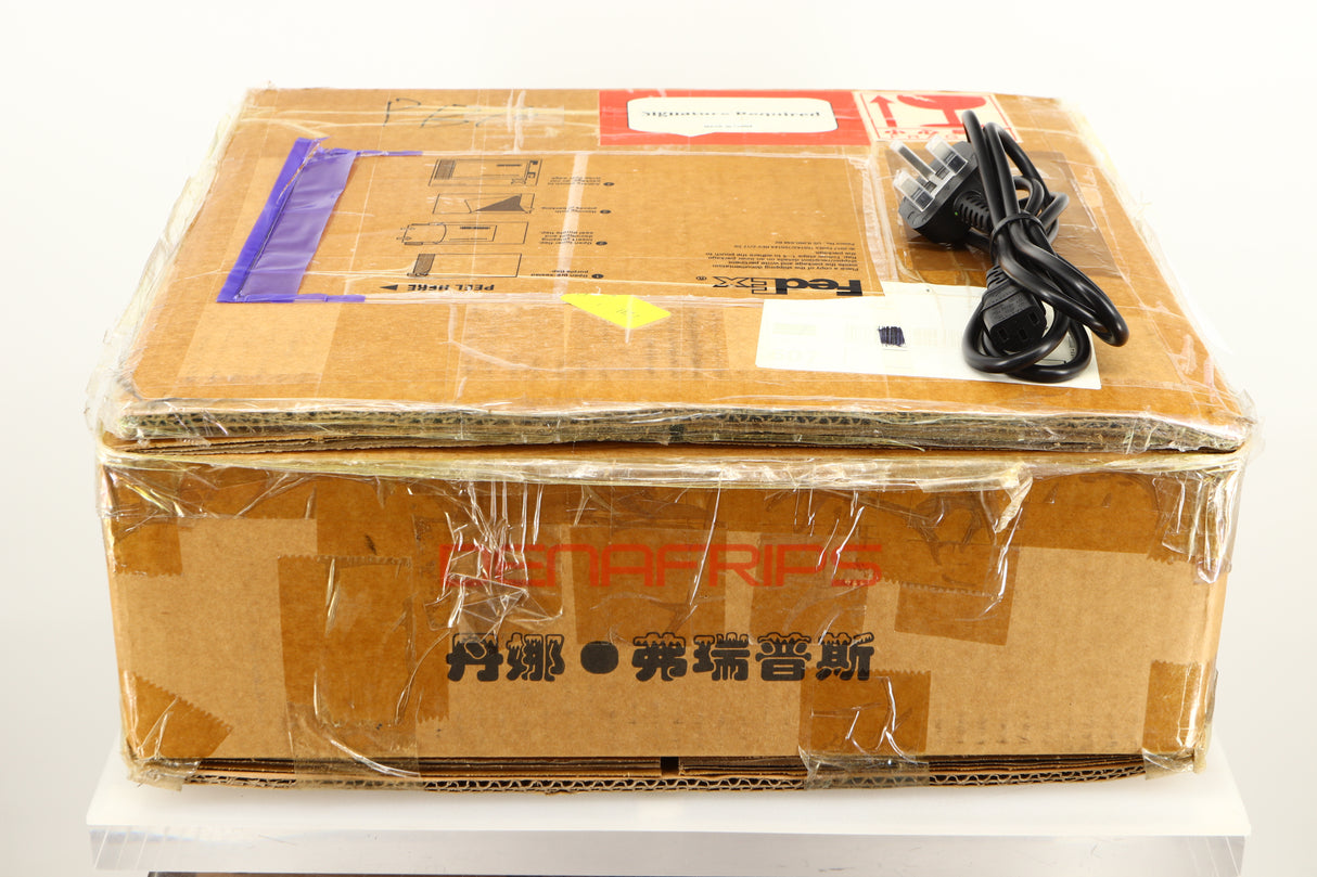 Box of a used Denafrips Pontus II R2R DAC in Black finish showing mains cable
