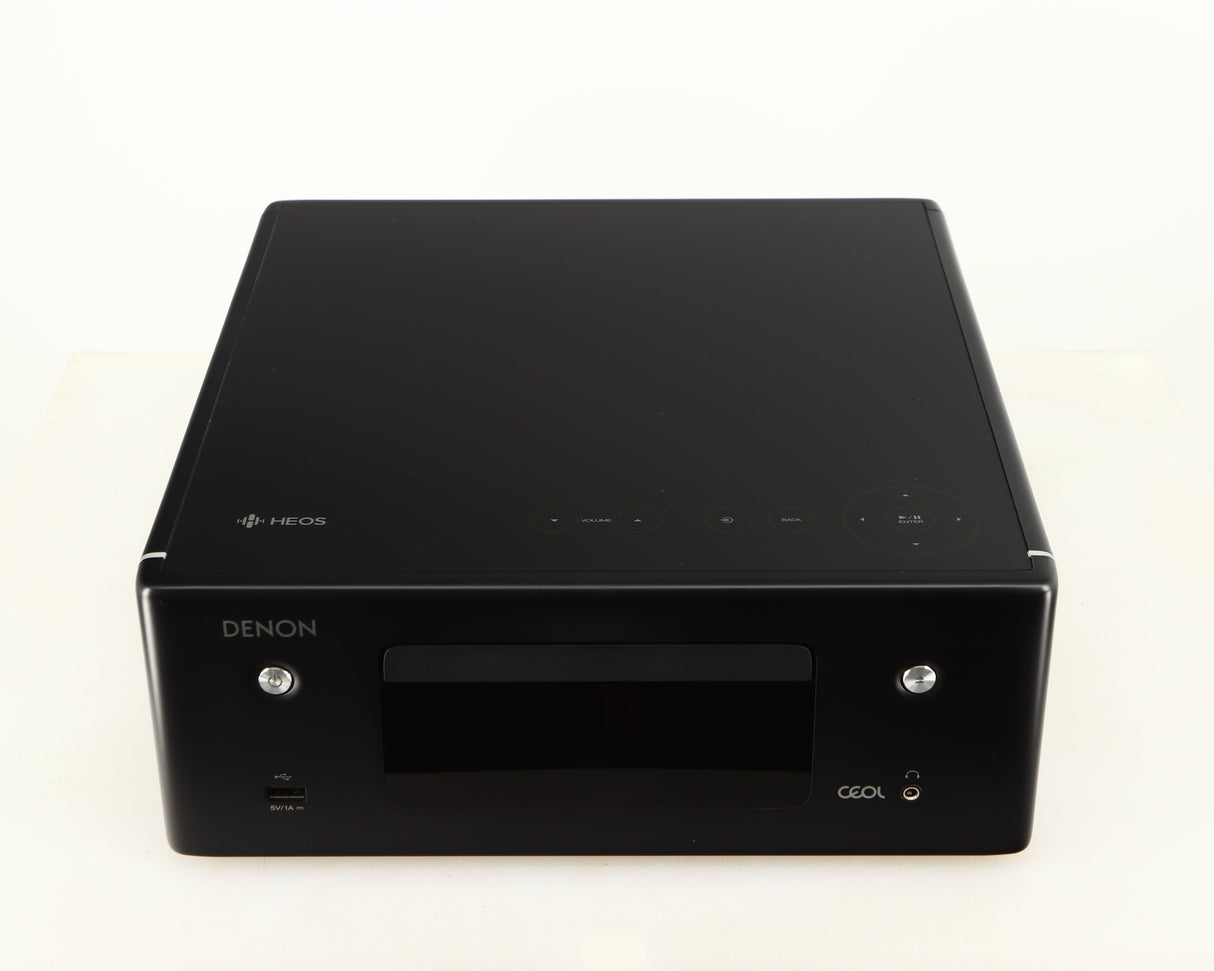 Top of a used Denon RCD-N10 Network CD Receiver in a black finish
