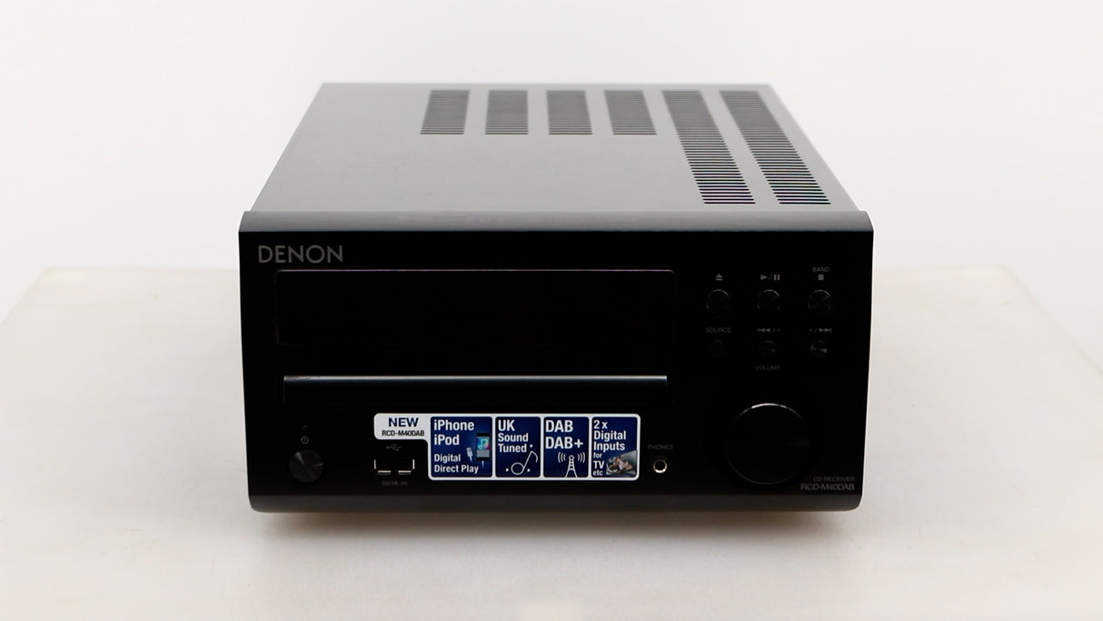 Front view of a used Denon RCD-M40DAB Mini System in Black finish