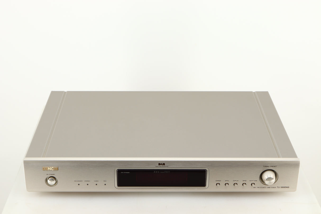 Top of a used Denon TU-1800 DAB/FM Tuner in a silver finish