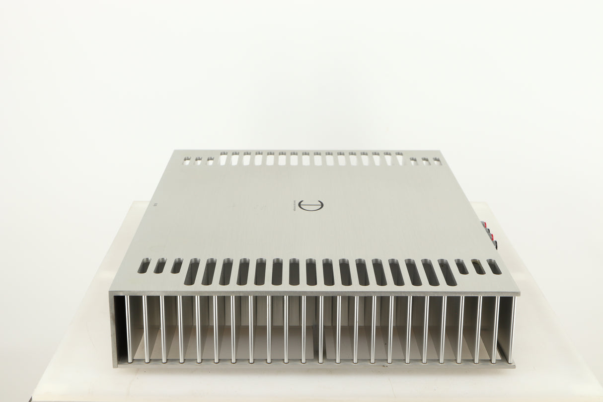 Right side view of a used Densen B350Plus Monoblock Power Amplifier in a silver finish