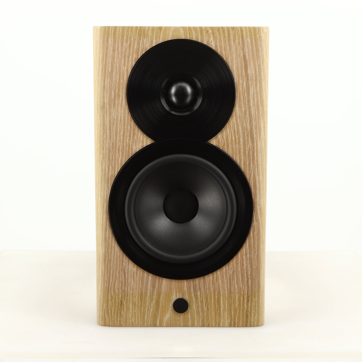 Front view of a used Dynaudio Focus 10 Standmount Speaker in a blonde finish