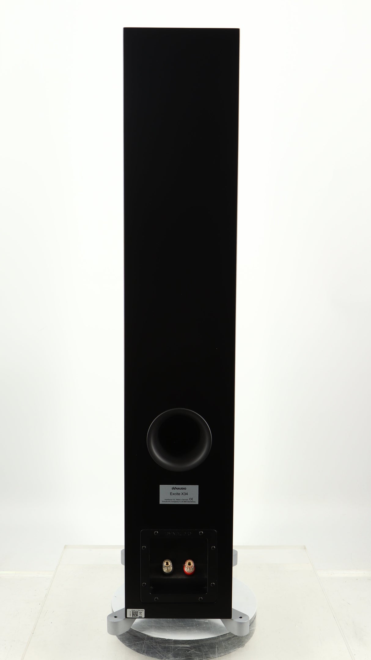 Rear view of a used Dynaudio Excite X-34 Floorstanding Speaker in a satin black finish