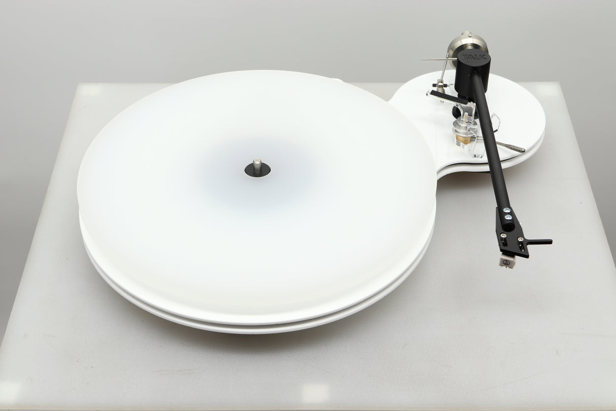 Top view of a used Edwards Audio Apprentice Turntable in White finish