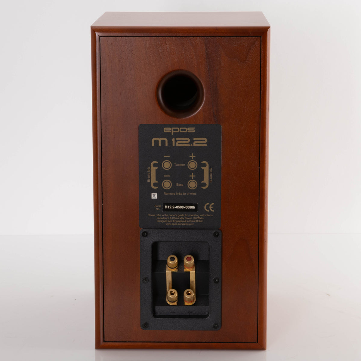 Rear view of a used EPOS M12.2 Standmount Speaker in a Cherry finish