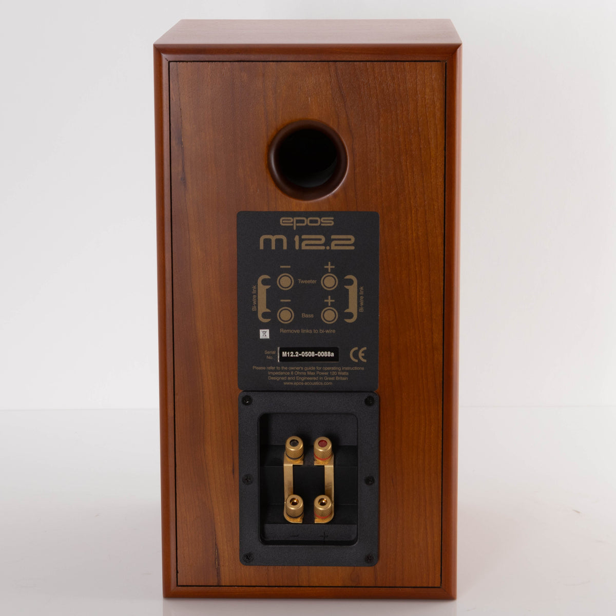 Rear view of a used EPOS M12.2 Standmount Speaker in a Cherry finish