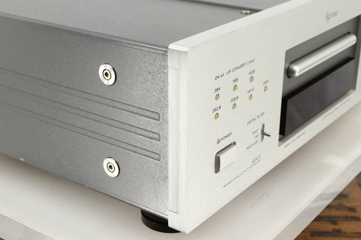 Front left corner of a used Esoteric DV-50s DVD Player in a silver finish