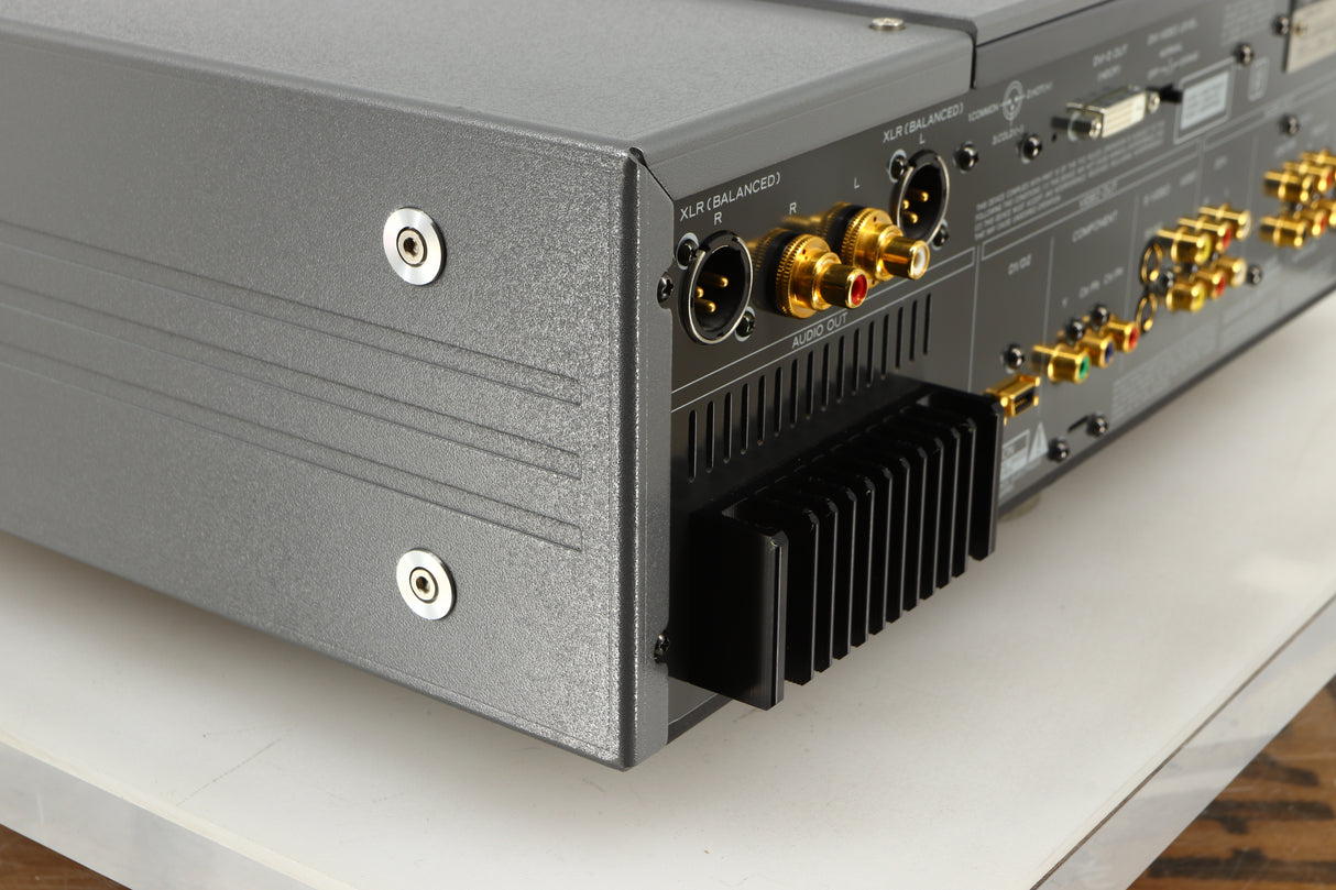 Rear right corner of a used Esoteric DV-50s DVD Player in a silver finish