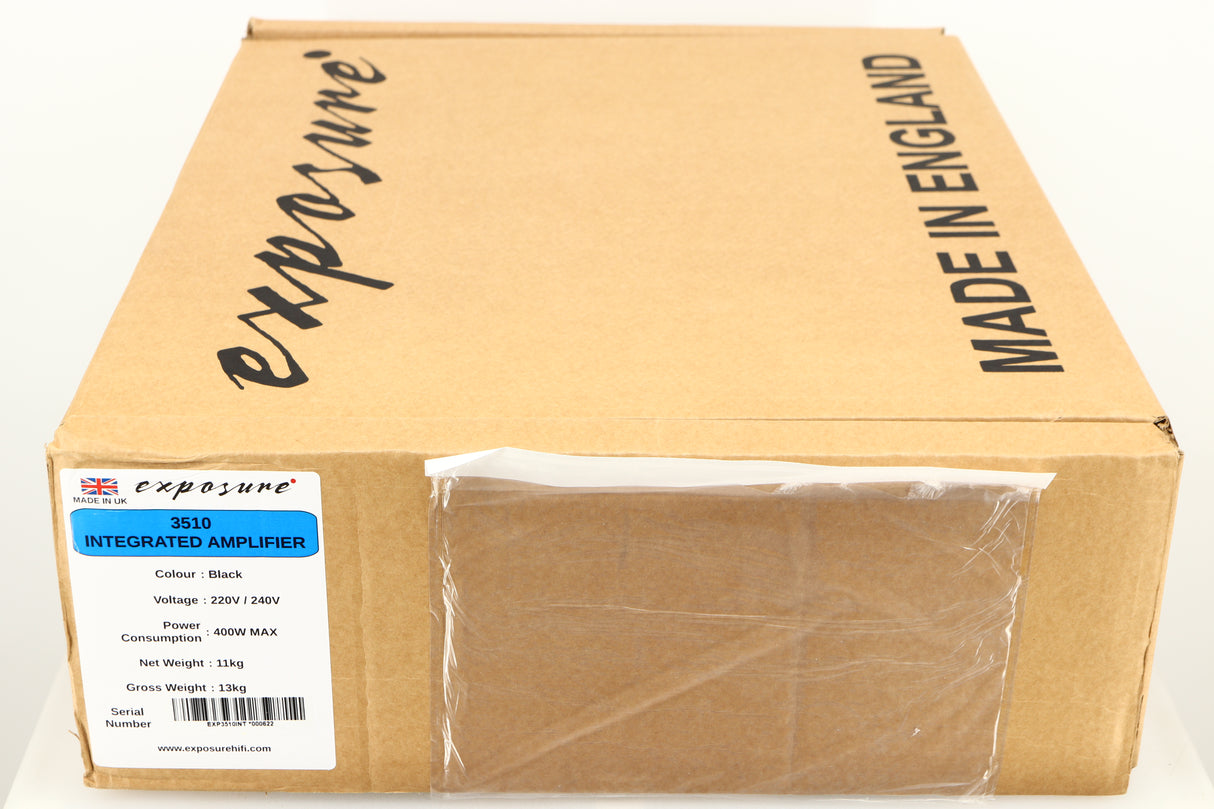 Box for a used Exposure 3510 Integrated Amplifier in a black finish