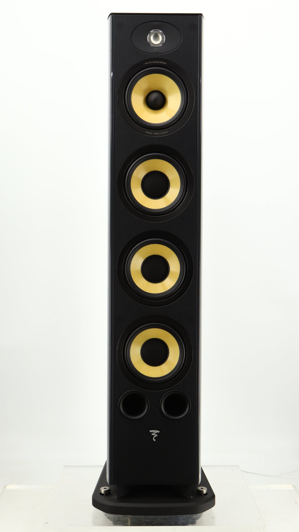 Front view of a used Focal Aria 936 K2 Floorstanding Speaker in a ash grey finish