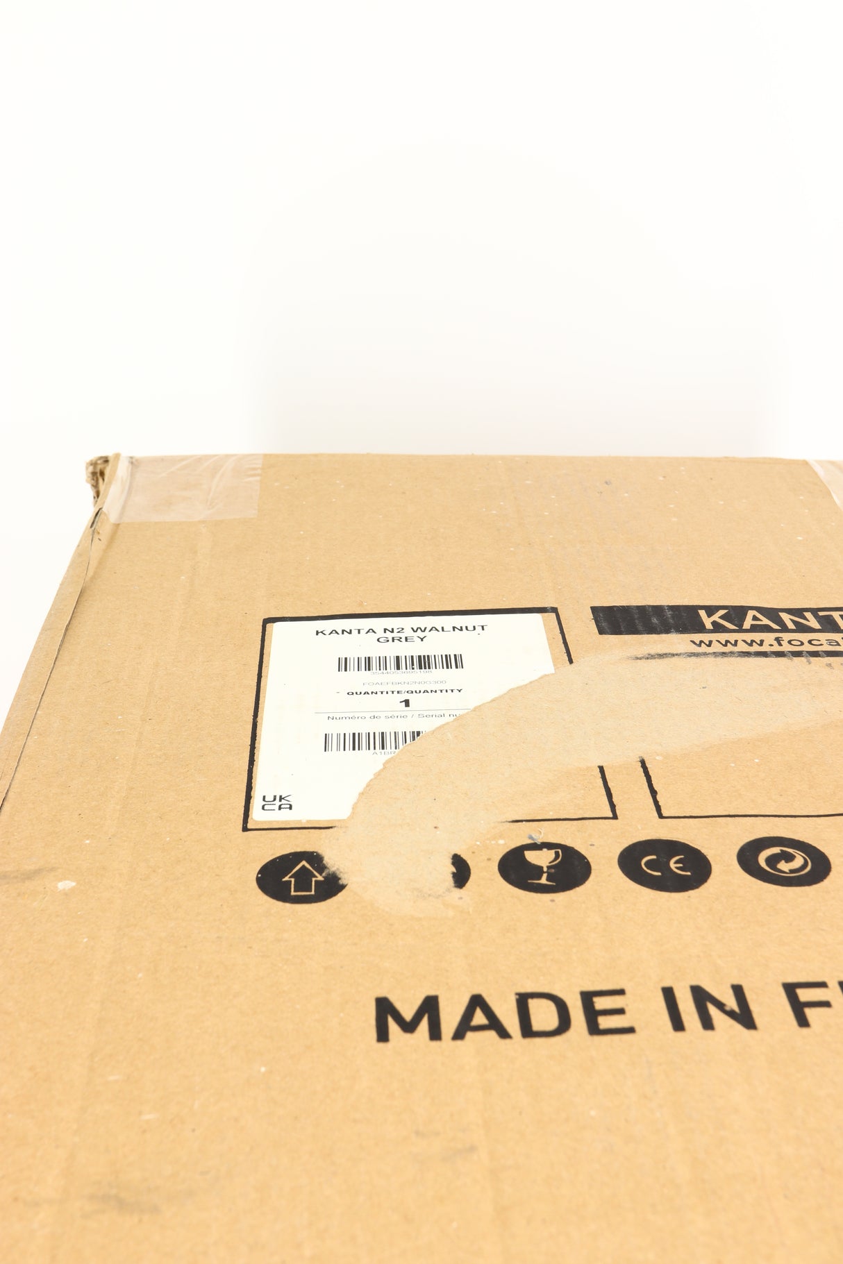 Close up of a used Focal Kanta N2 Floorstanding Speaker box showing the label