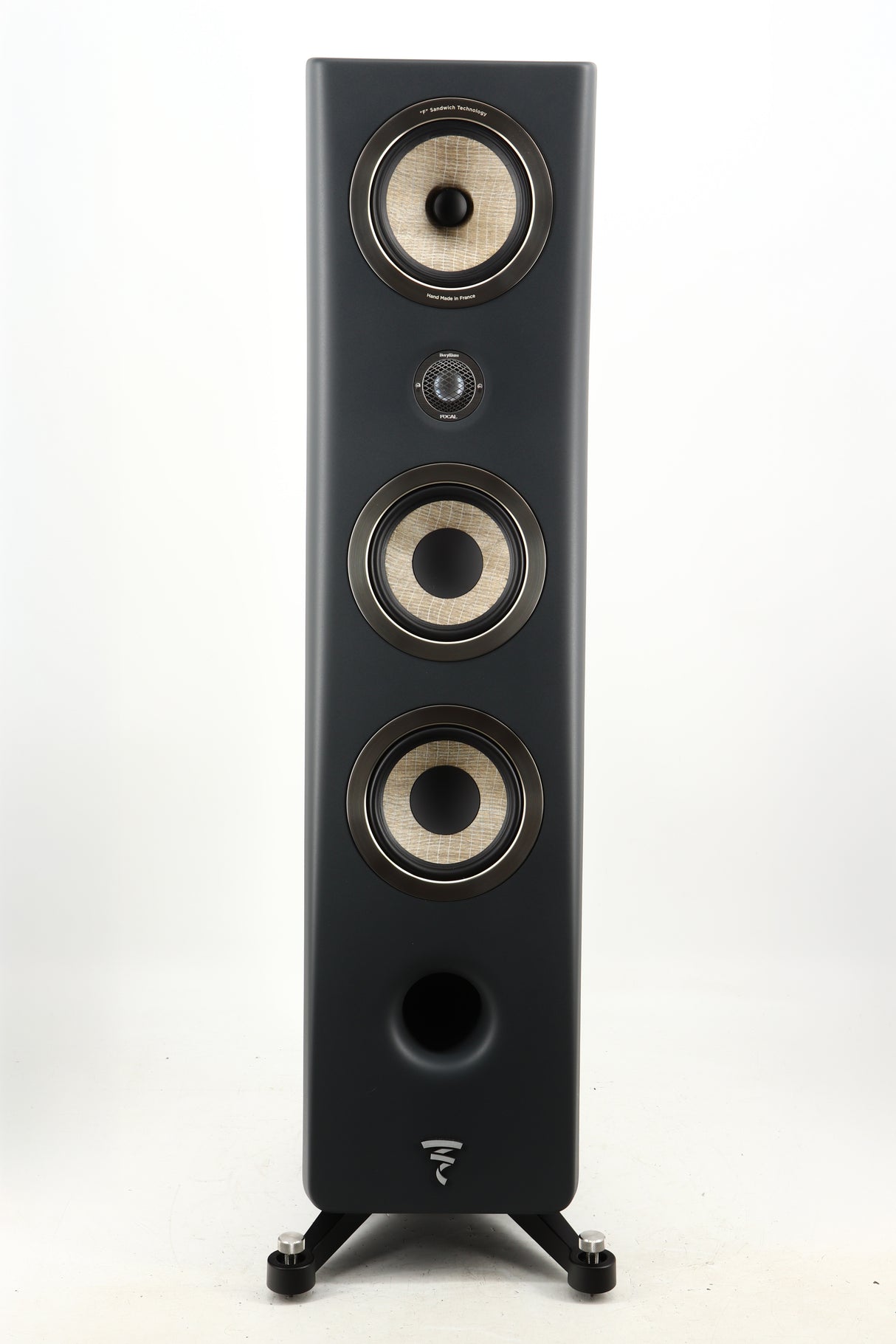 Front view of a used Focal Kanta N2 Floorstanding Speaker in a walnut grey finish