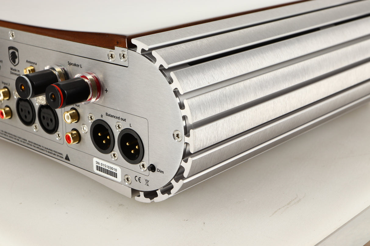 Rear right corner view of a used GATO DIA-250S Integrated Amplifier in High Gloss Walnut finish