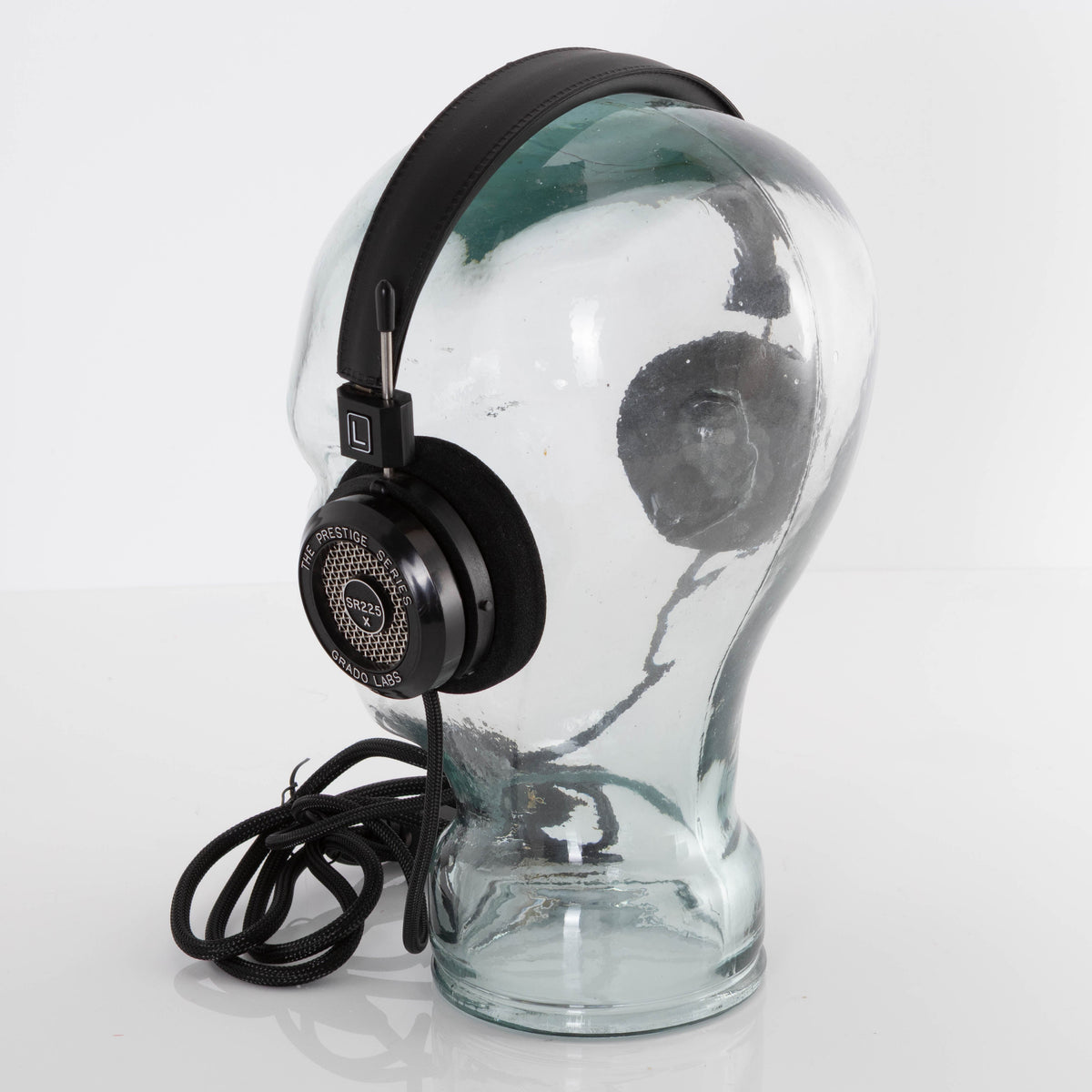 Rear right angle of used Grado SR225X Headphones in a Black finish