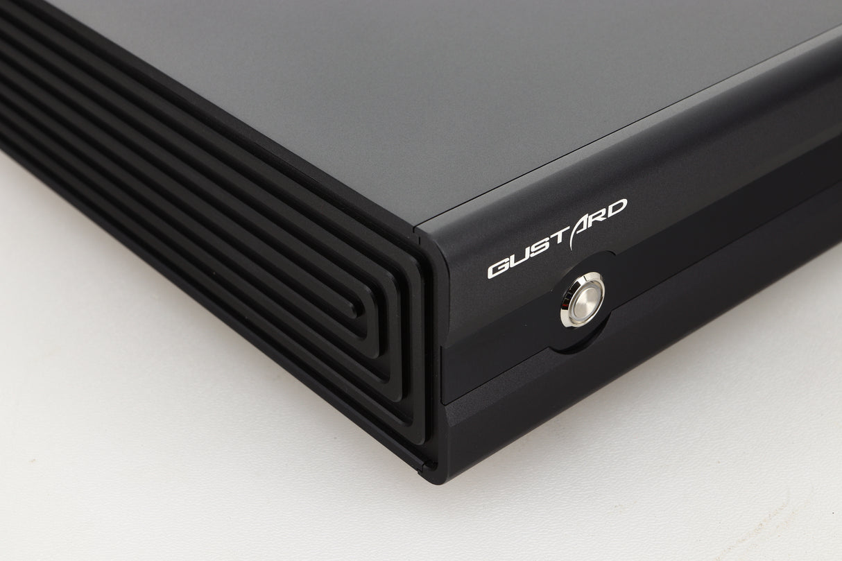 Front left corner view of a used Gustard R26 Discrete R2R DAC in Black finish