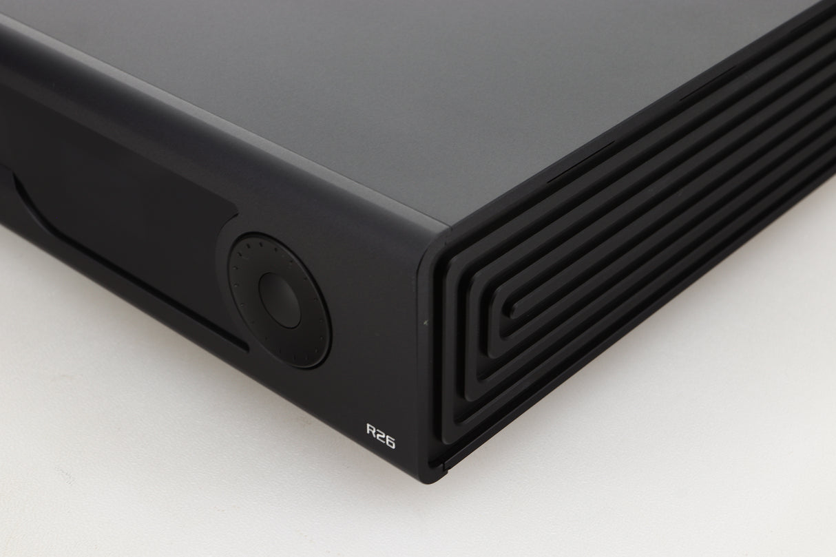 Front right corner view of a used Gustard R26 Discrete R2R DAC in Black finish